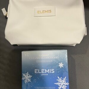 NEW ELEMIS White Cosmetic Bag with Radiant Cleansing Discovery Set